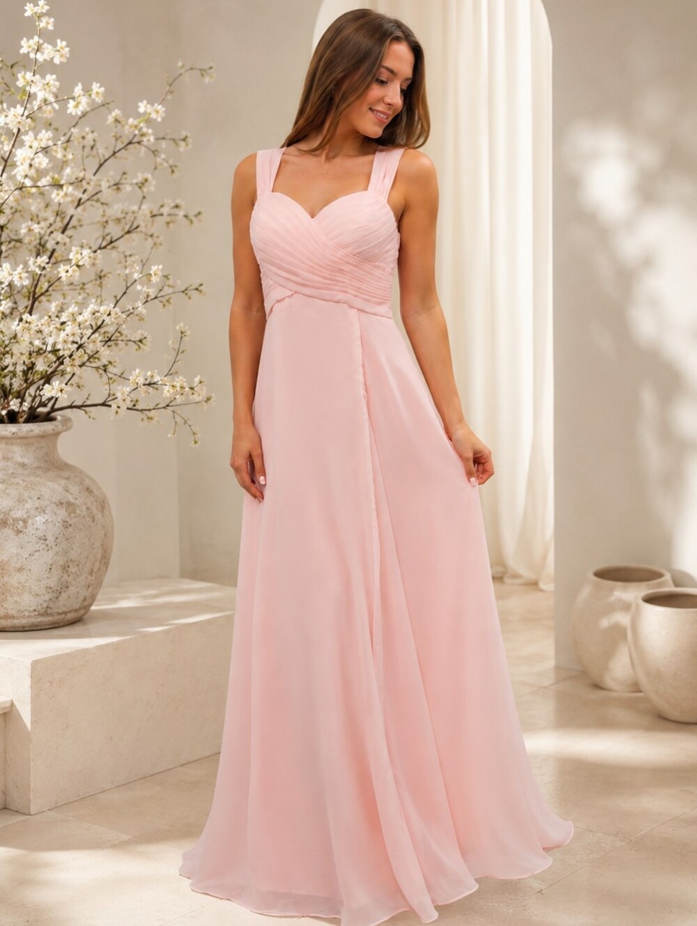 NWT.Blush Pink Chiffon Sleeveless A-Line Dress.pit To Pit 20"